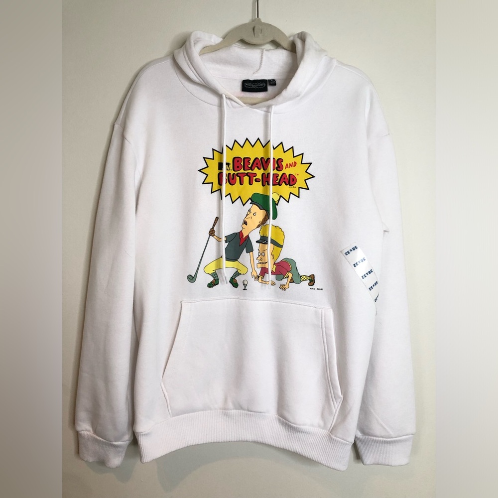 Adults MTV Beavis & Butt-head hoodie Sweatshirt Pullover playing golf Large